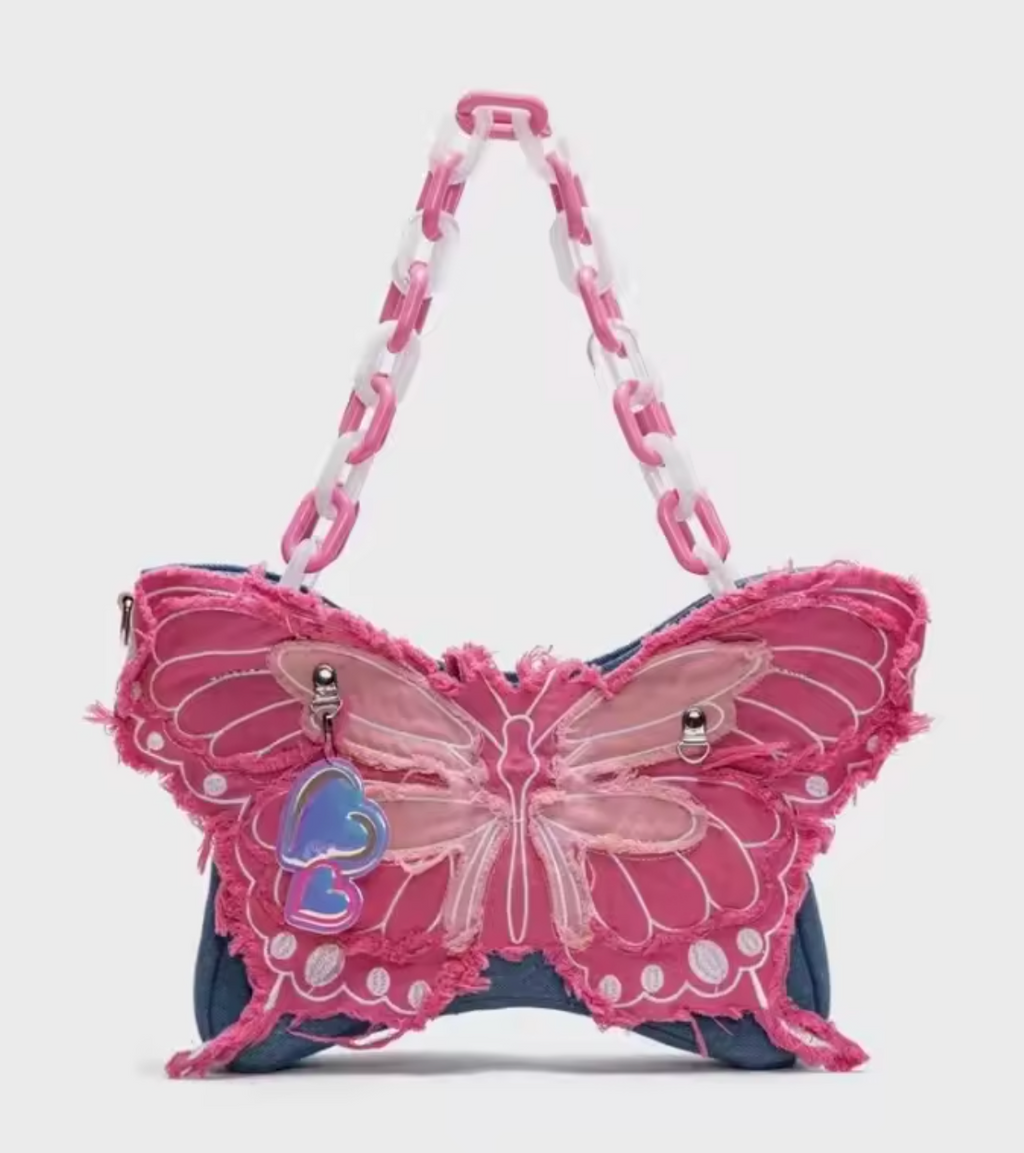Denim Pink Butterfly Bag
