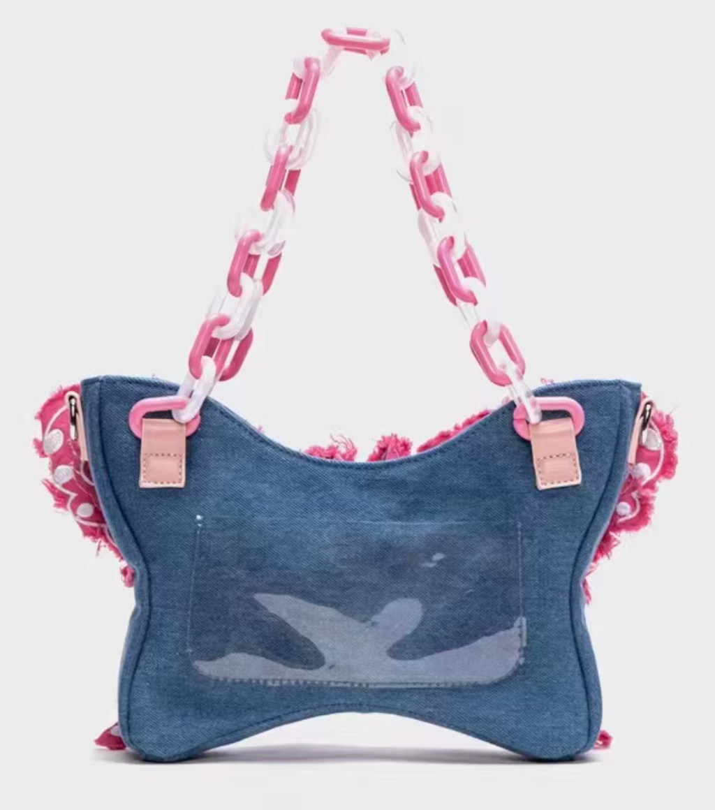 Denim Pink Butterfly Bag
