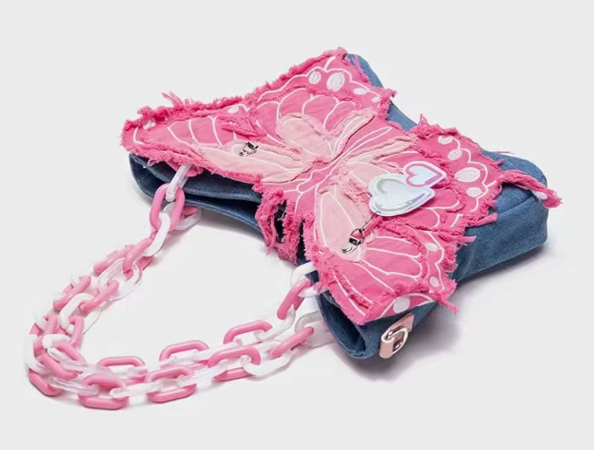 Denim Pink Butterfly Bag
