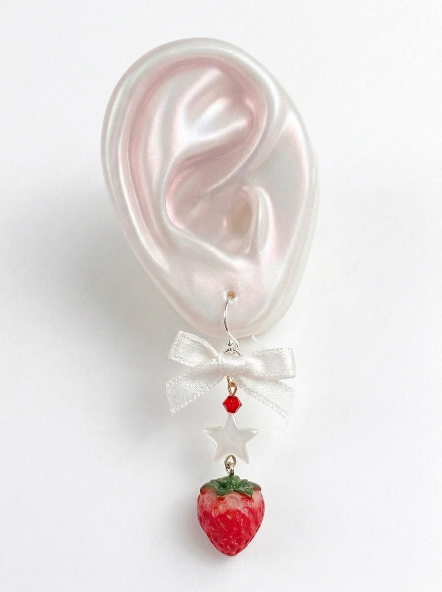 Strawberry Bow Ear Pendants