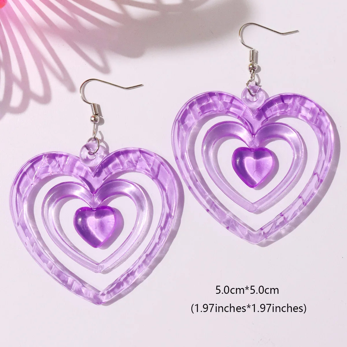 Pink Acrylic Heart Earrings