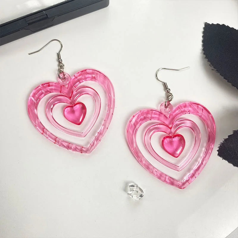 Pink Acrylic Heart Earrings