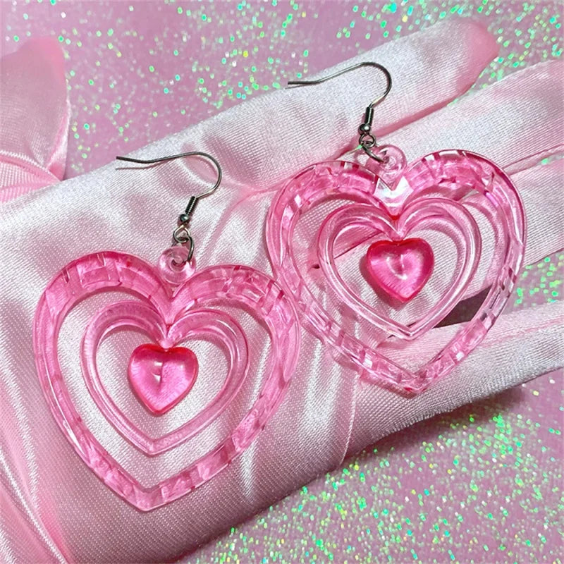 Pink Acrylic Heart Earrings