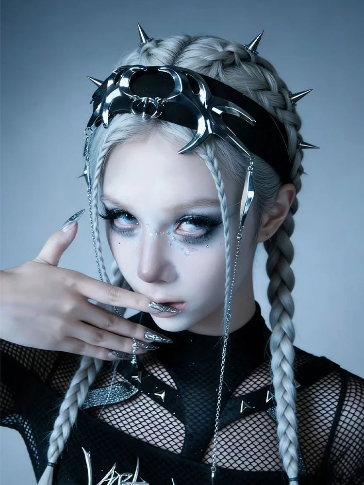 Women's Edgy Punk Jewelry Accessories Headband with Chain Detail for Fashion-Forward Streetwear Looks