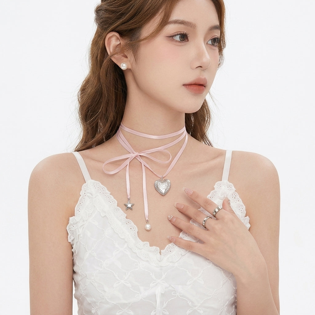Pink Rope Heart Pendant Necklace