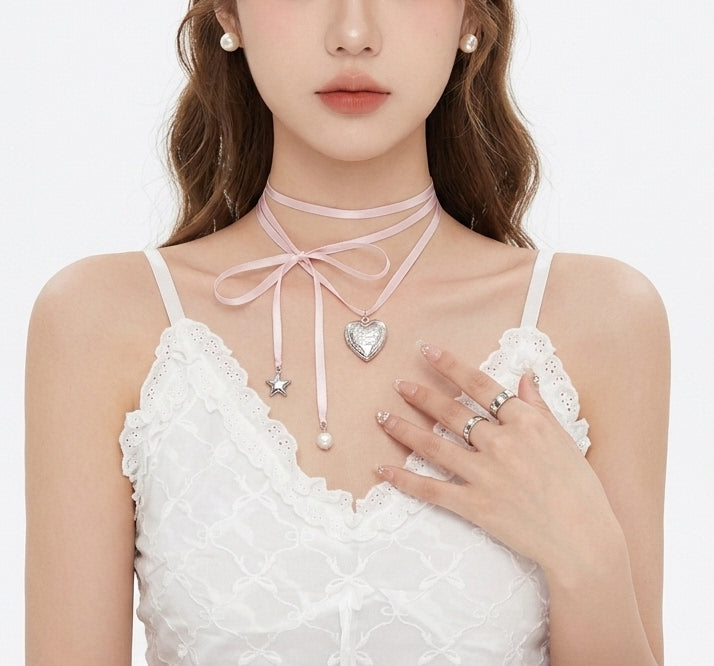 Pink Rope Heart Pendant Necklace
